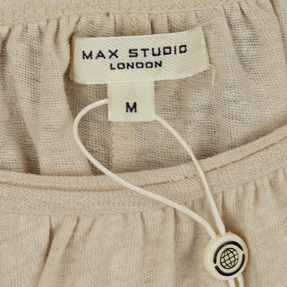 New MAX STUDIO Size M Linen Blend Peasant Top in Natural $98 4703N75 - Picture 3 of 4